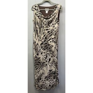 Vintage Kari New York Dress Womens Size 10 Brown Sleeveless Floral Animal Drapey
